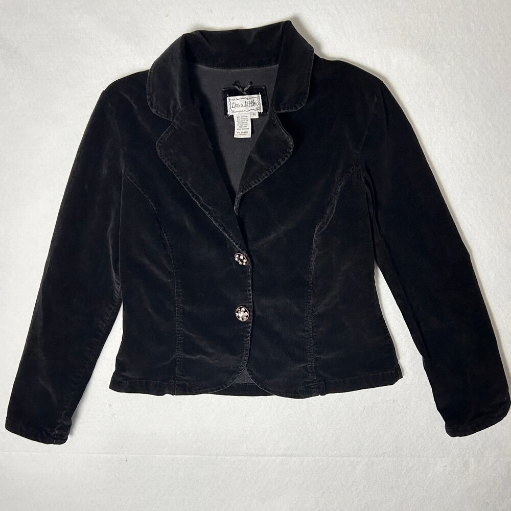 Vintage Y2K Velvet Blazer Women's‎ Cropped WhimsiGoth Office Black Jacket Size M